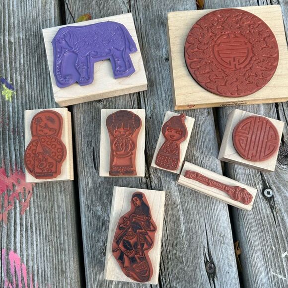 Vintage Asian-Inspired Wooden Stamp Set - Picture 10 of 16